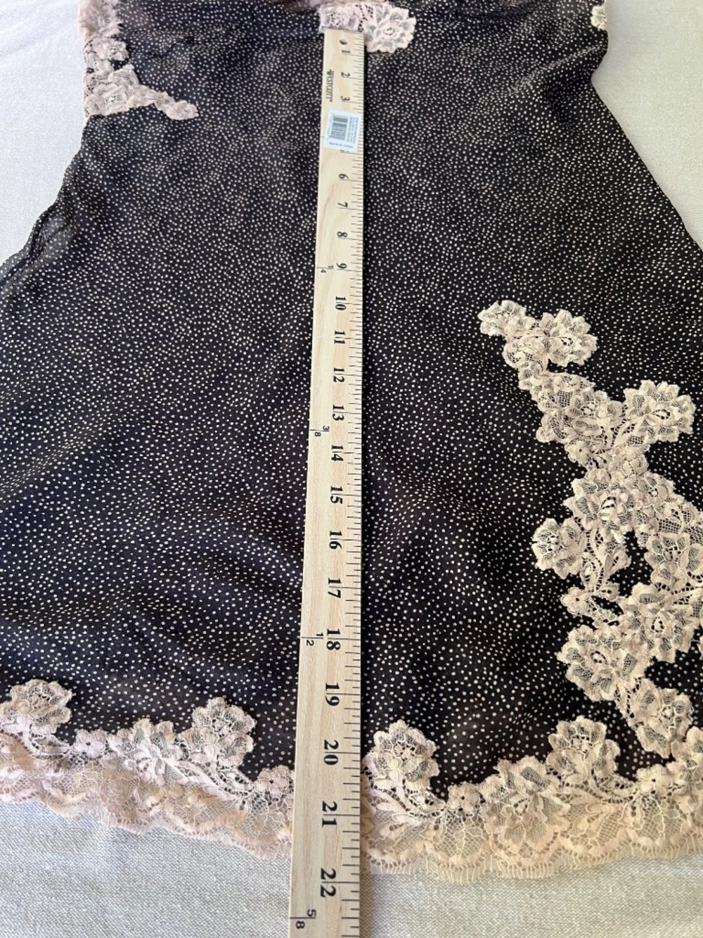 Elle Macpherson Intimates 100% Silk Black Polka Dot Lace Chemise Slip Size Large